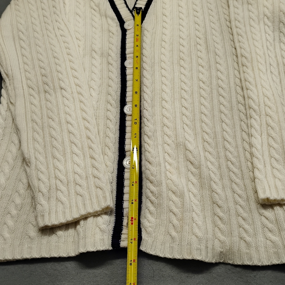 Vintage Loubella Extendables White Dk Blue knit cardigan sweater M - Picture 11 of 13